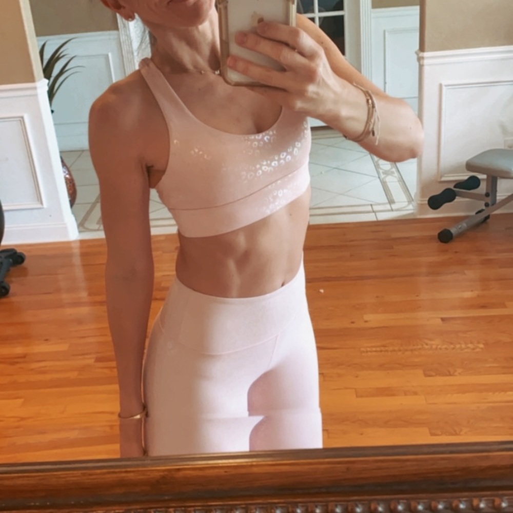 Size 4 pants and size small bra Pink Leopard Print